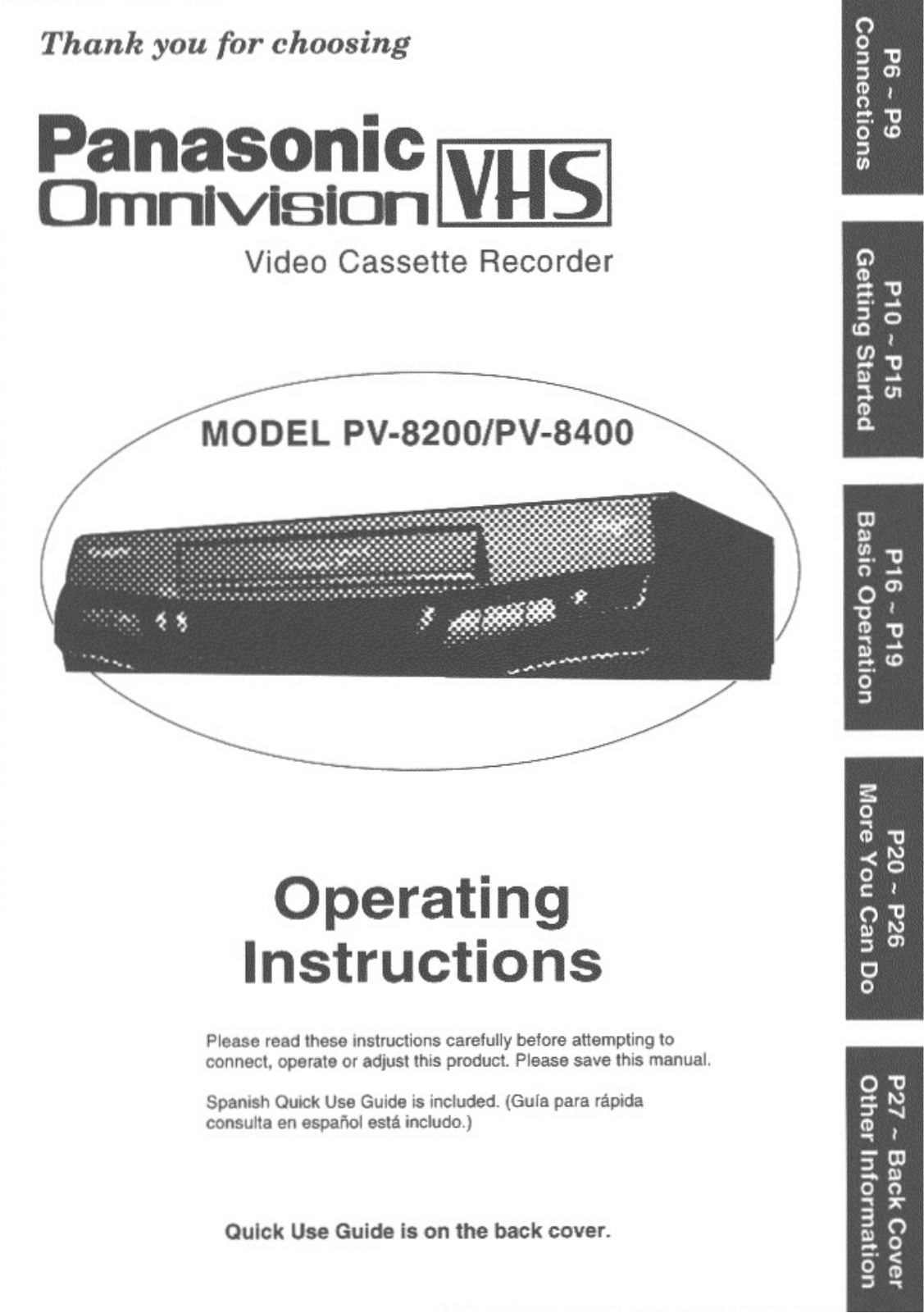 Panasonic PV-8400 Operating Instruction