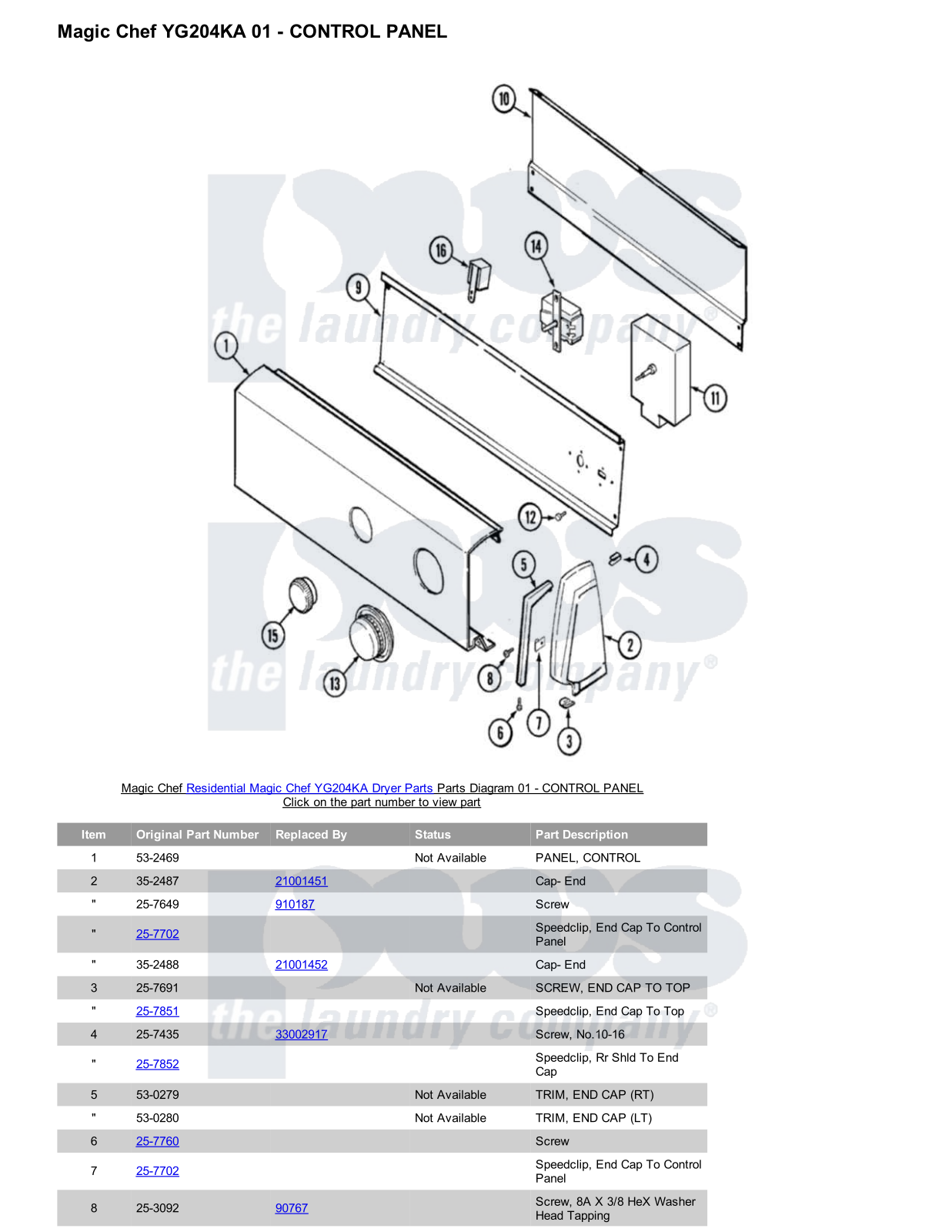 Magic Chef YG204KA Parts Diagram