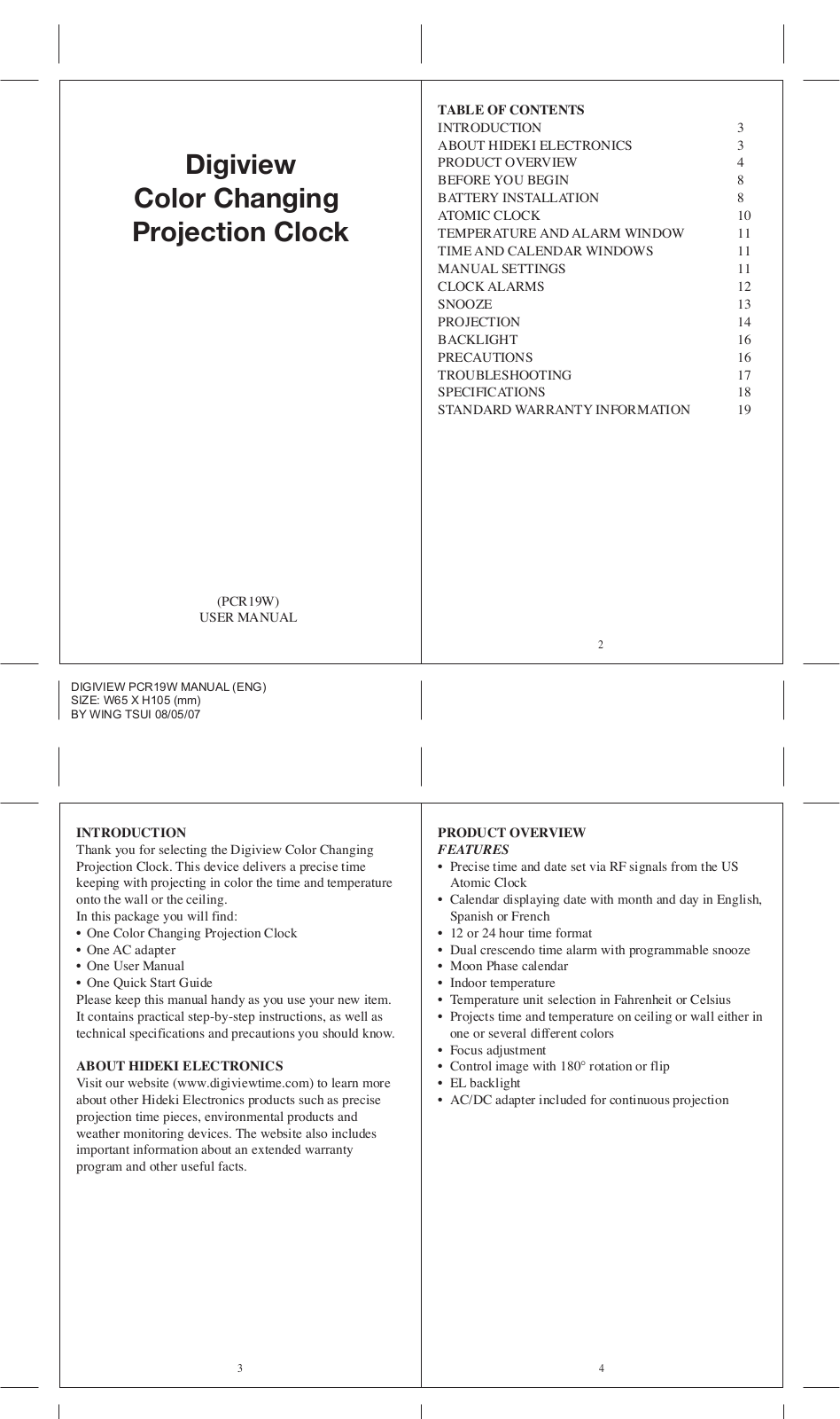 Honeywell PCR19W User Manual