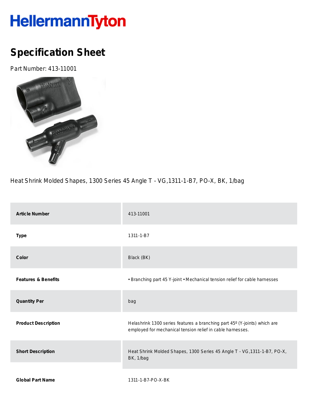 HellermannTyton 413-11001 Specification Sheet