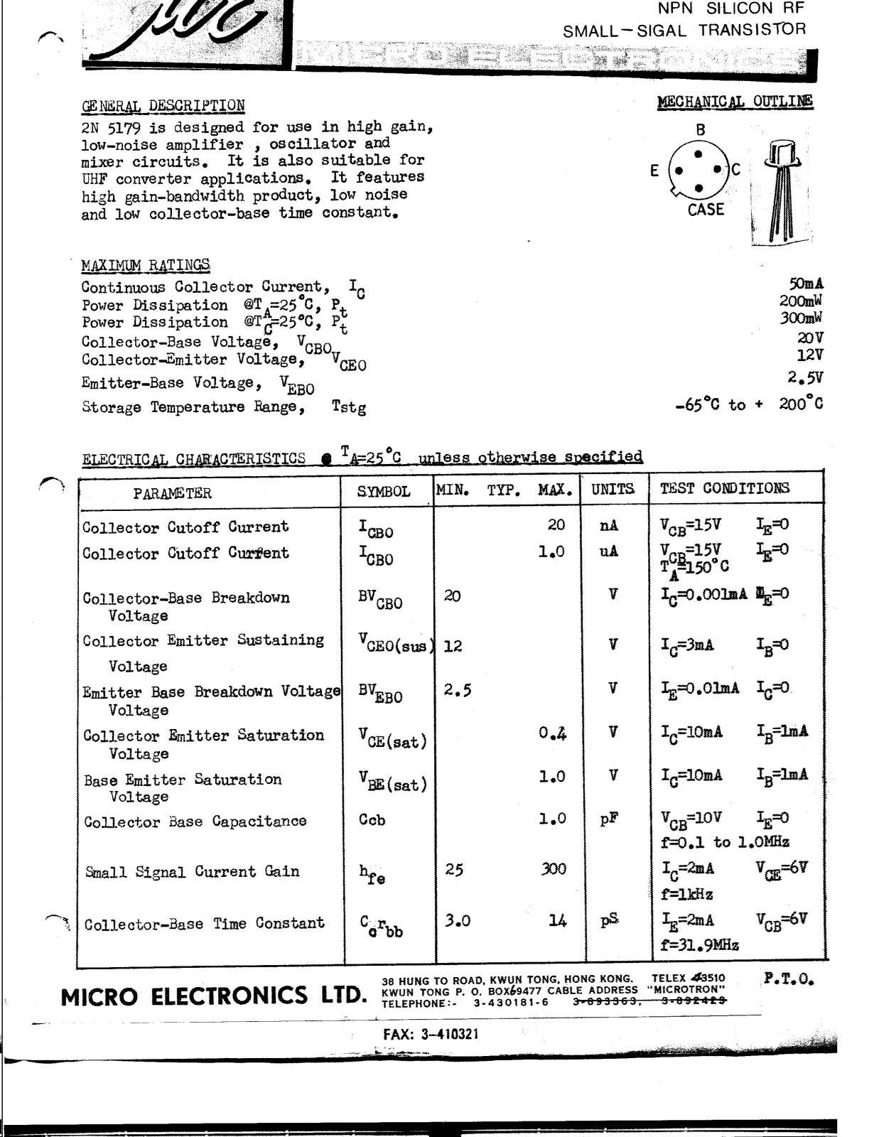 ME 2N5179 Datasheet