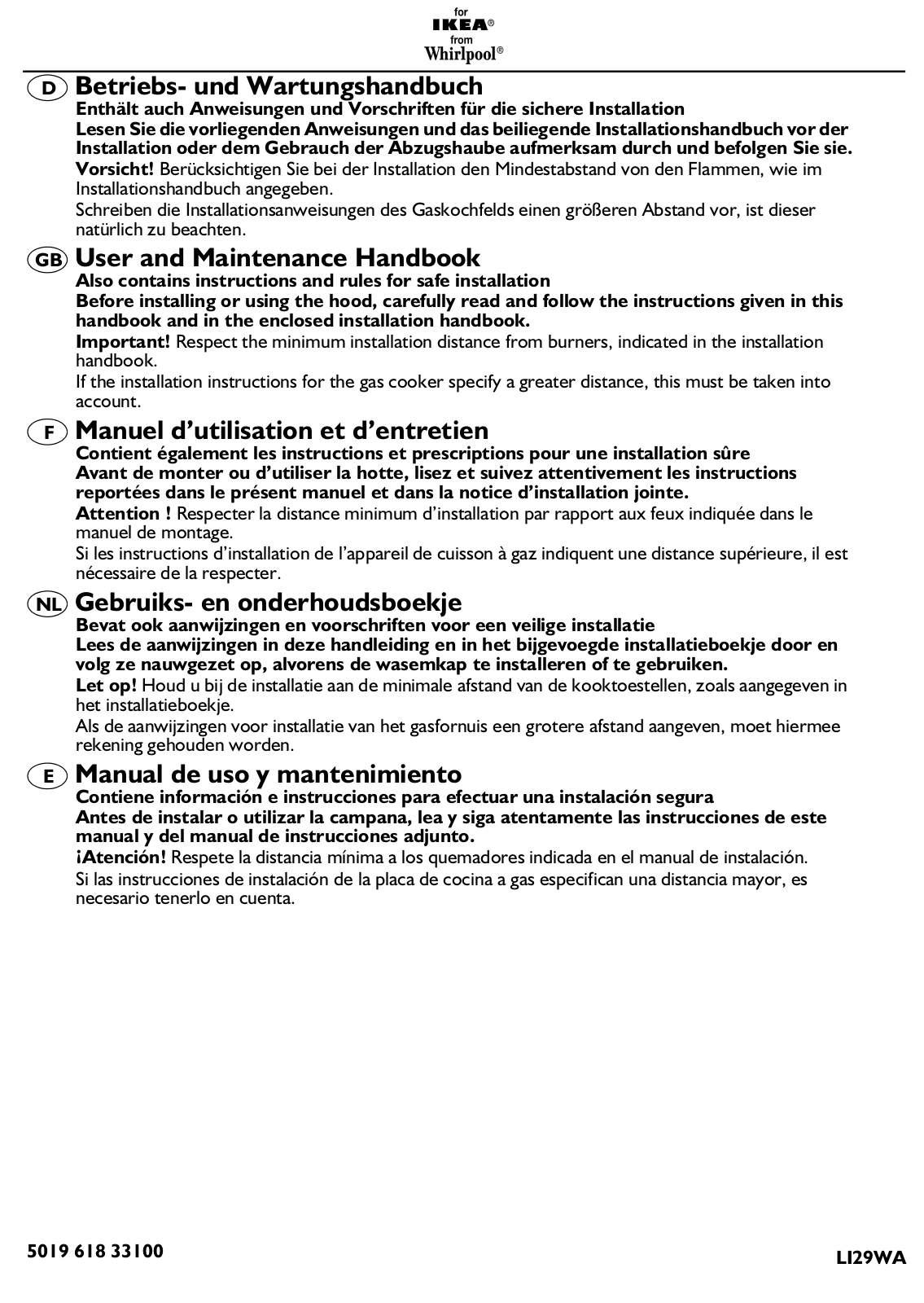 Whirlpool EV 1091 INSTRUCTION FOR USE