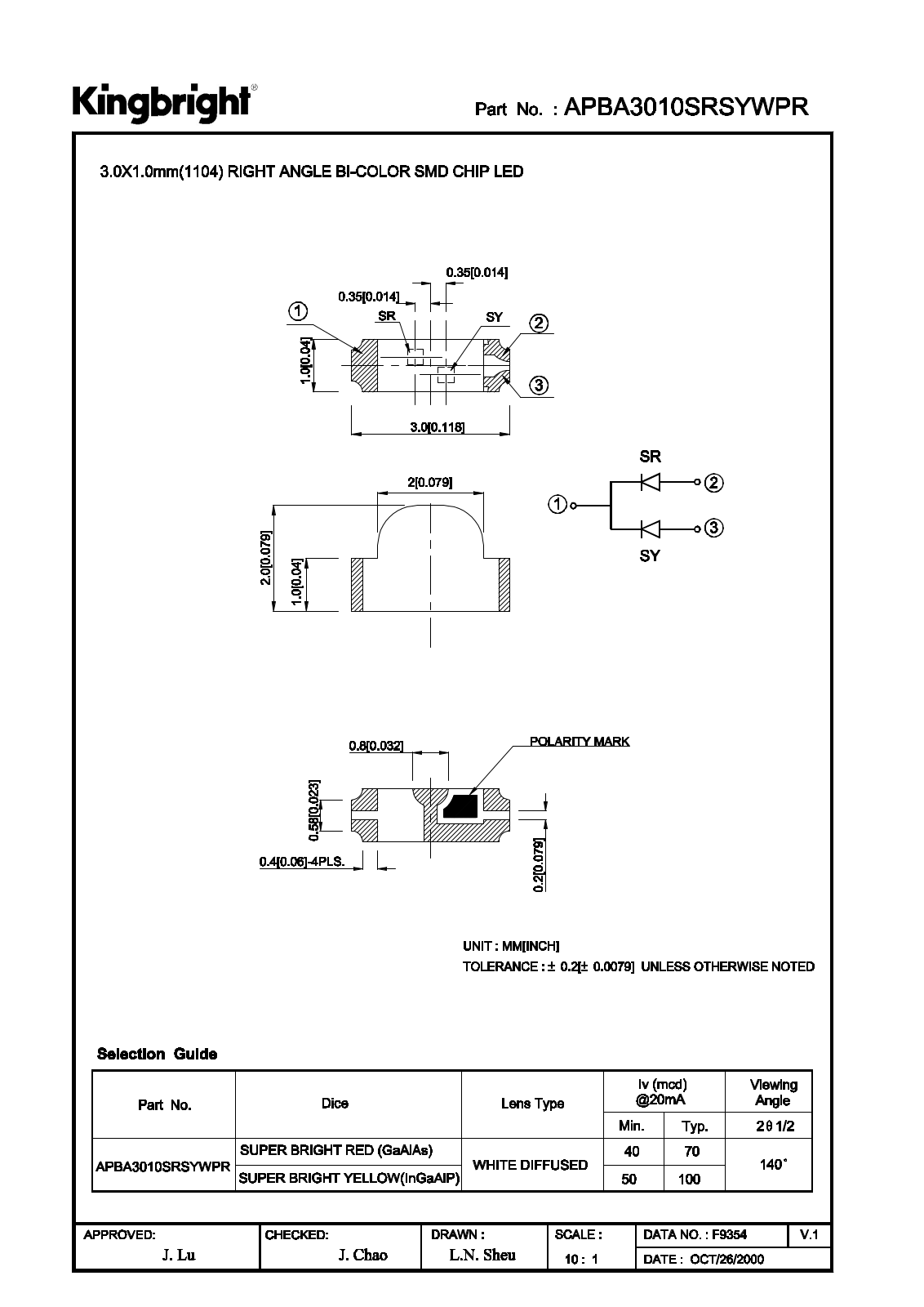 Kingbright APBA3010SRSYWPR Datasheet