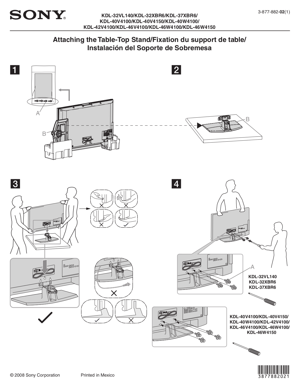 Sony KDL-37XBR6, KDL-32XBR6, KDL-46W4150, KDL-40V4100, KDL-32VL140 User Manual