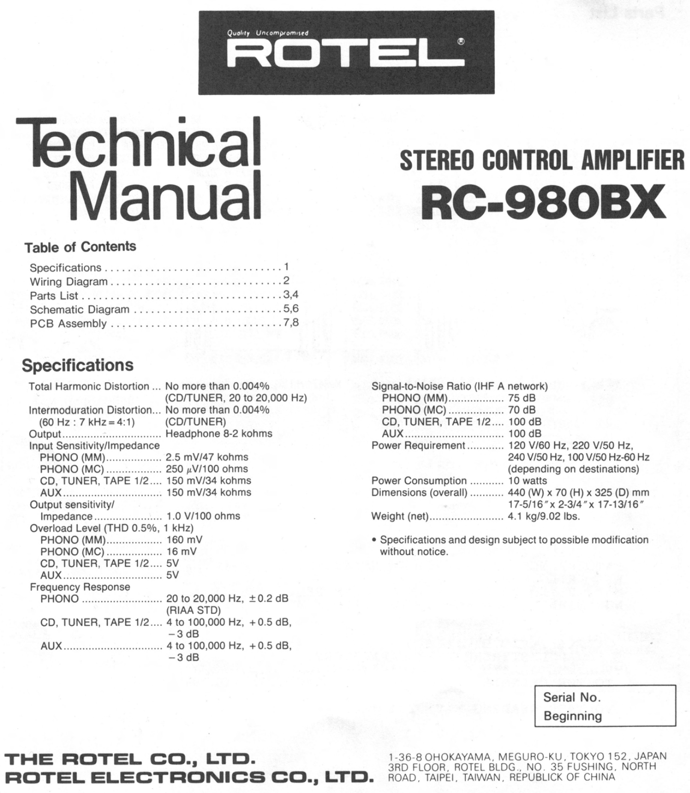Rotel RC-980-BX Service manual