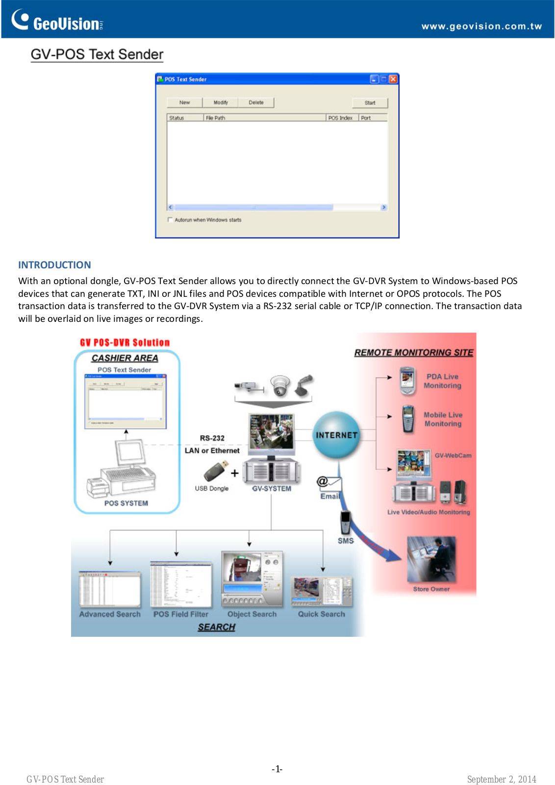 Geovision GV-POS-Text-Sender Specsheet