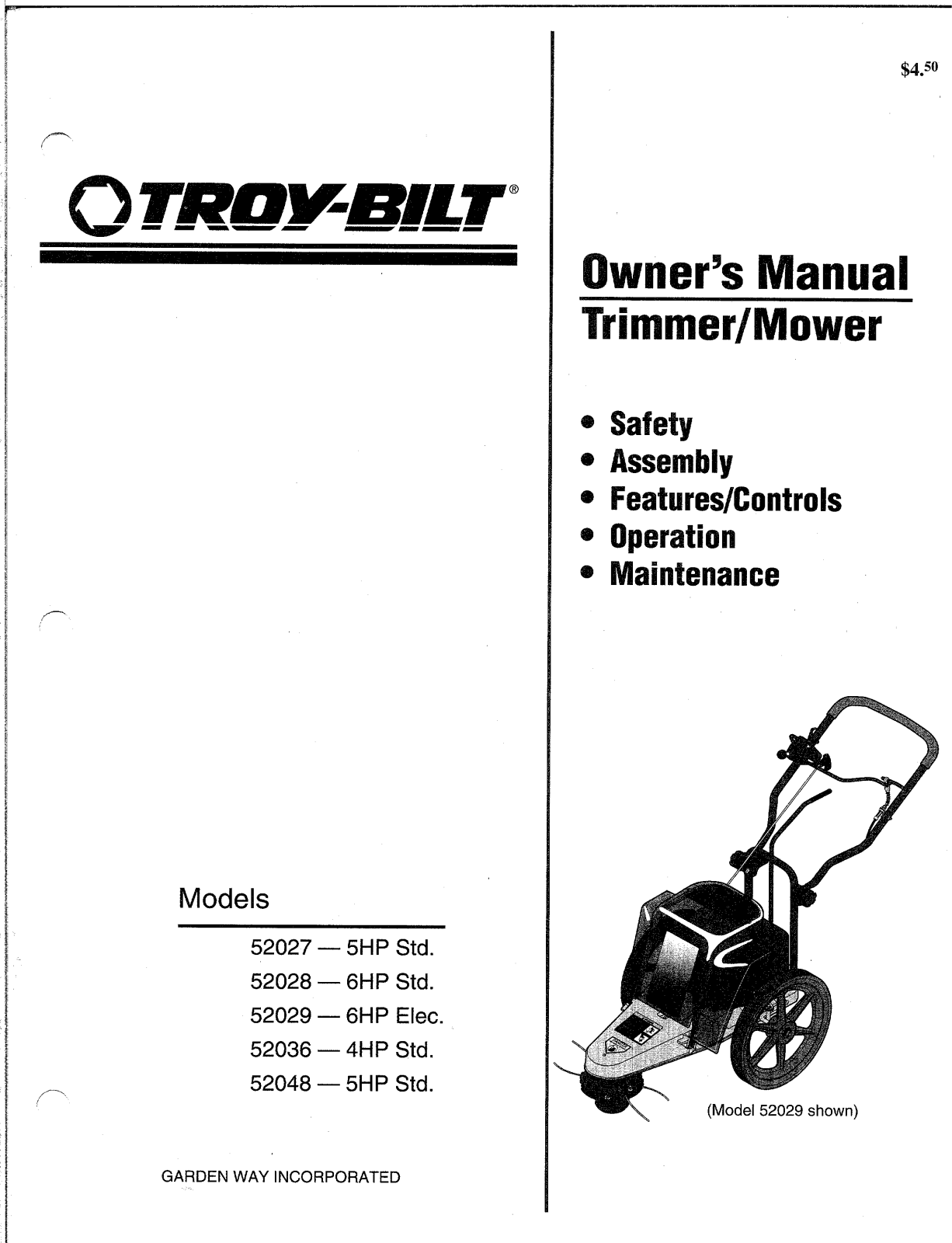 Mtd 52027 PARTS LIST