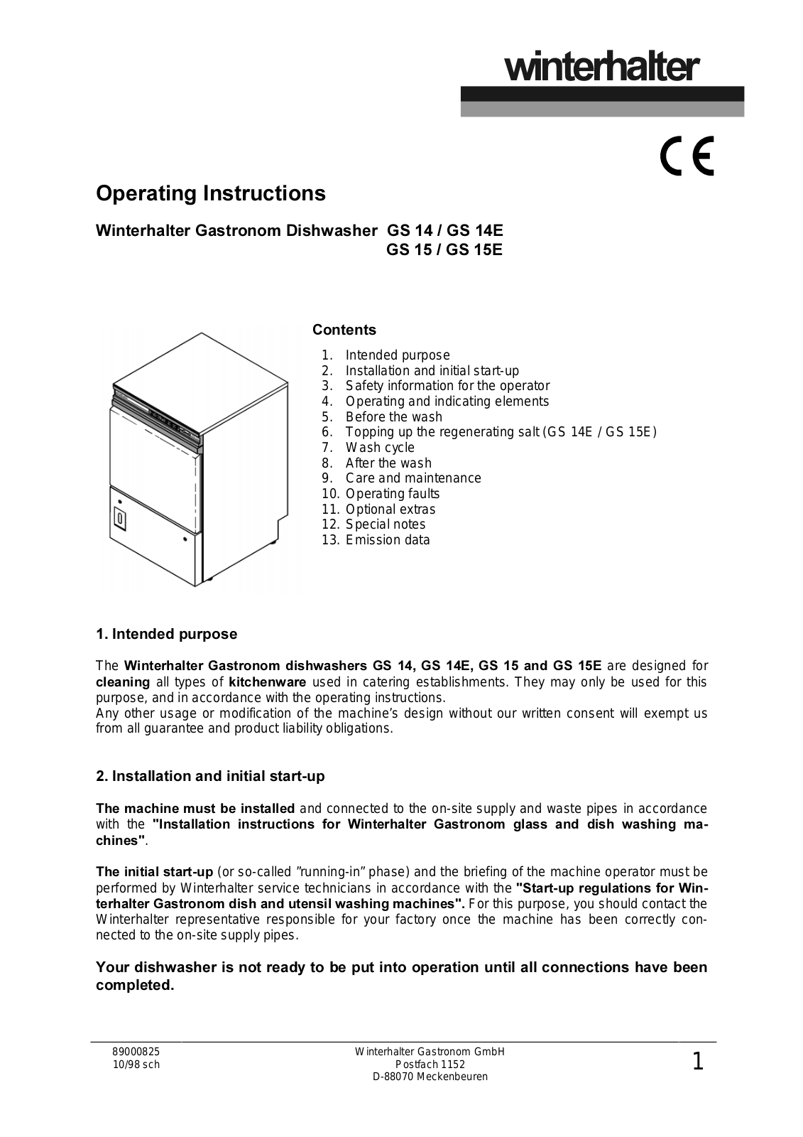 Winterhalter GS15 User Manual