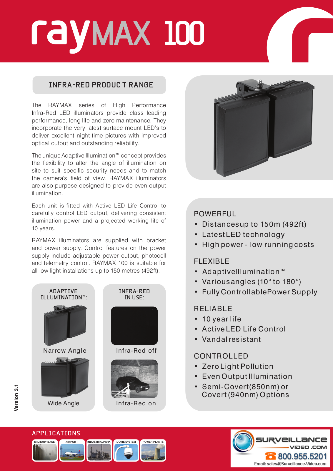 Raytec RM100-AI-10, RM100-AI-120, RM100-AI-50 Specsheet