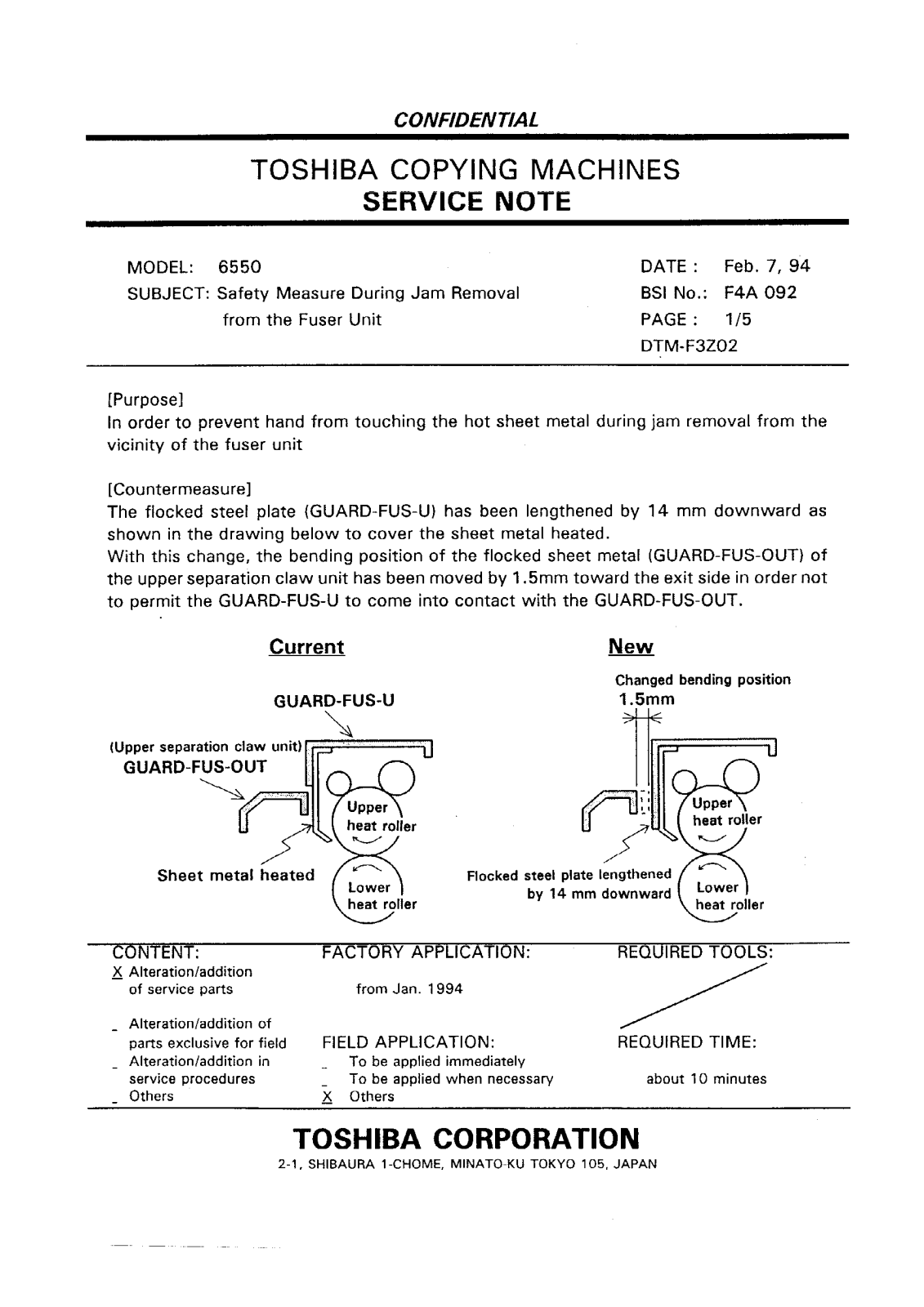 Toshiba f4a092 Service Note