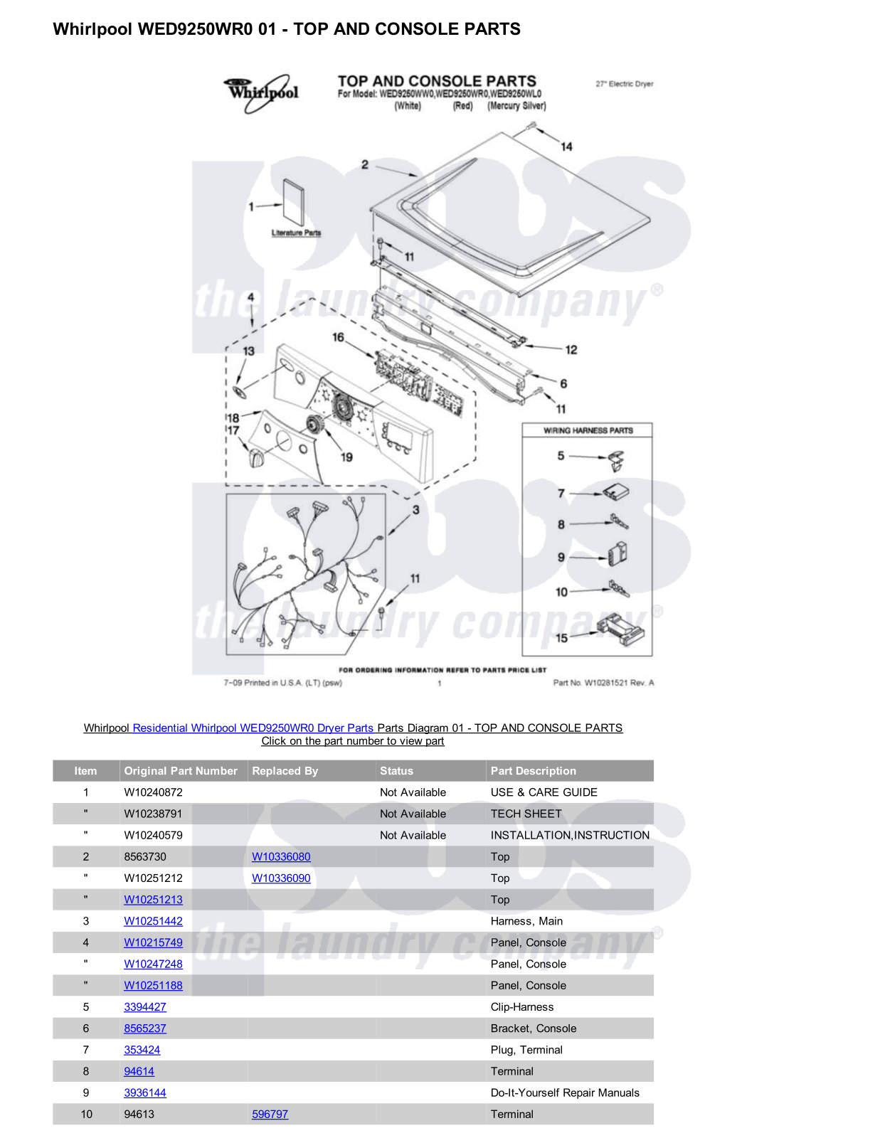 Whirlpool WED9250WR0 Parts Diagram