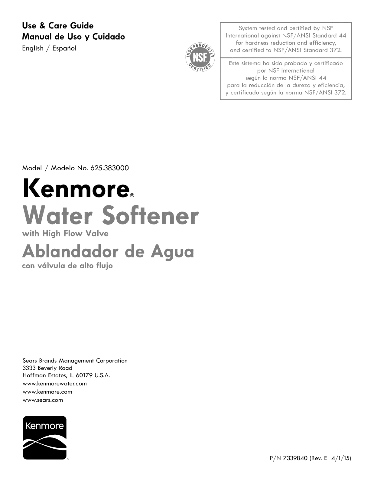 Kenmore 625383001, 625383000 Owner’s Manual