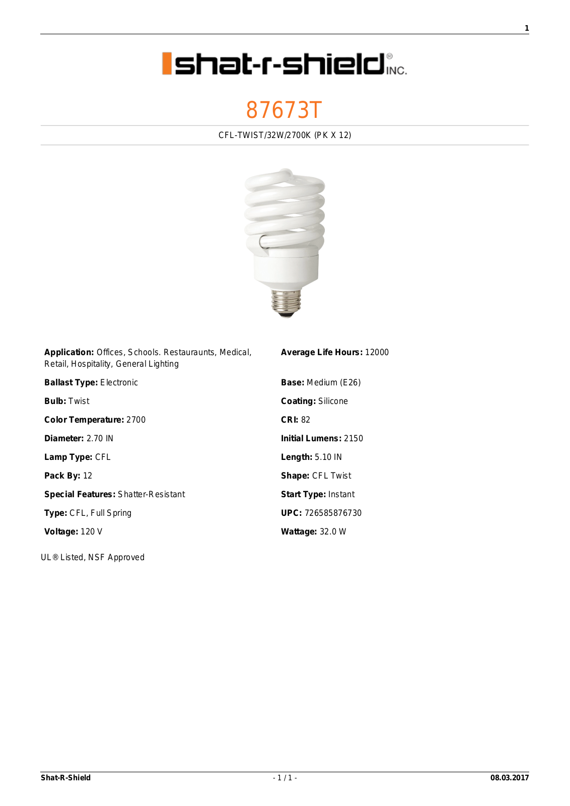 Shat-R-Shield 87673T Data sheet