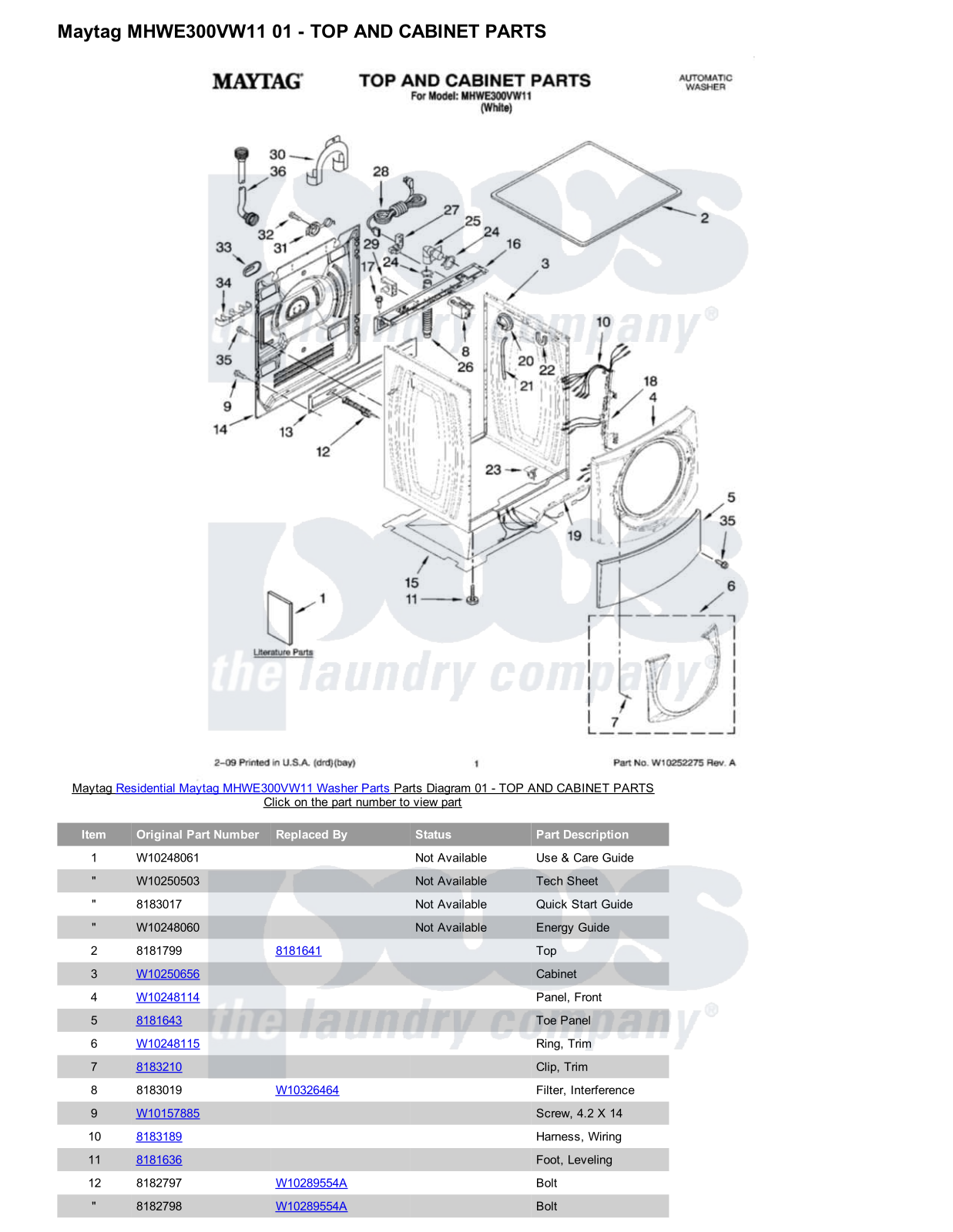 Maytag MHWE300VW11 Parts Diagram