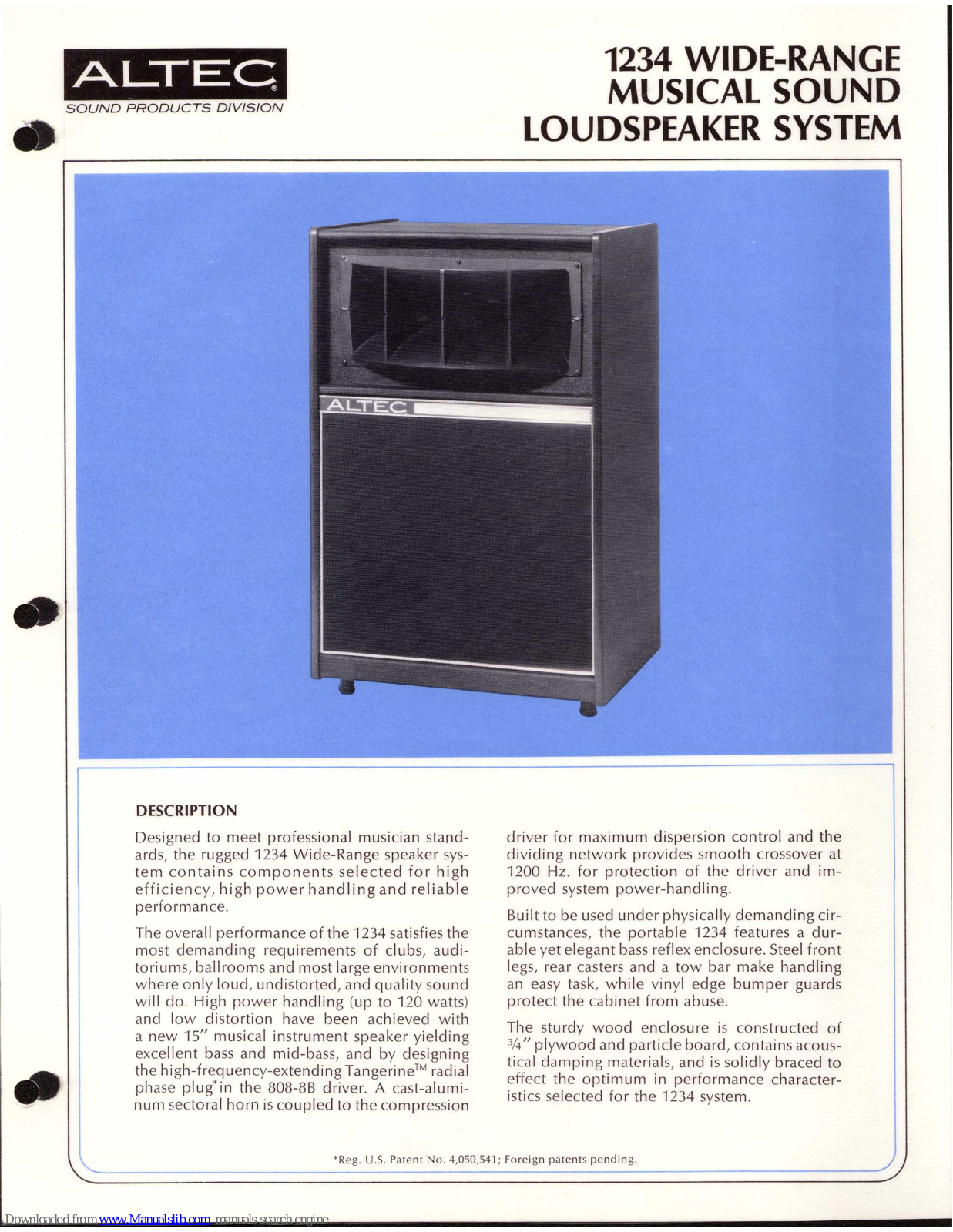 Altec 1234 Specification Sheet