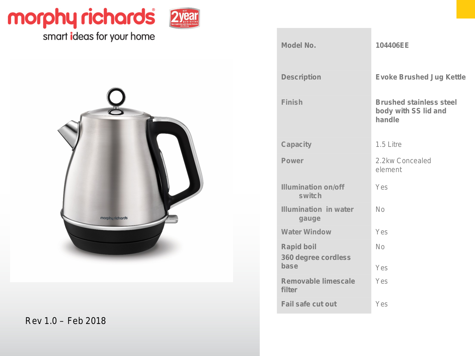 Morphy Richards 104406 Specifications Sheet