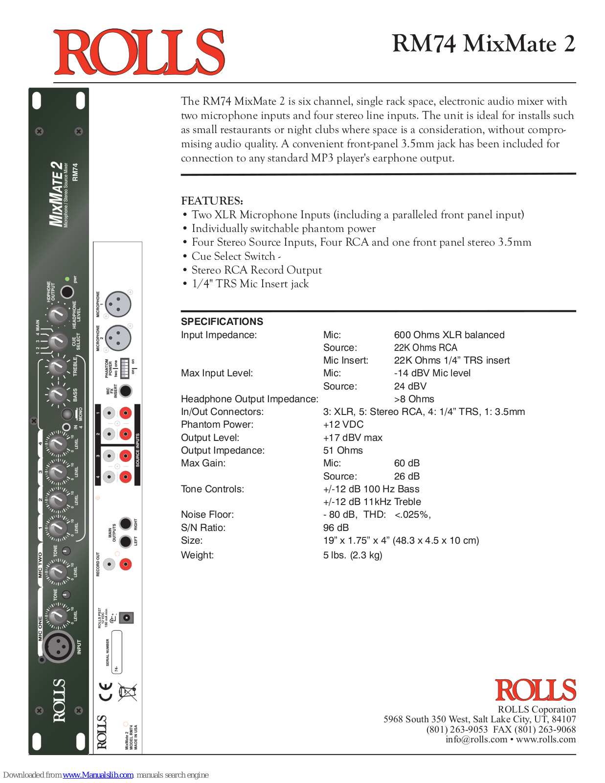 Rolls MixMate 2 RM74, RM74 Specifications - ManualMachine.com