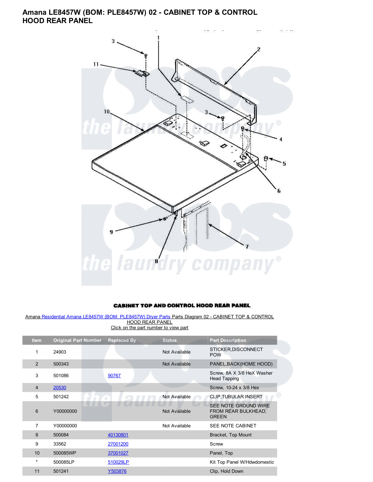 Amana LE8457W Parts Diagram