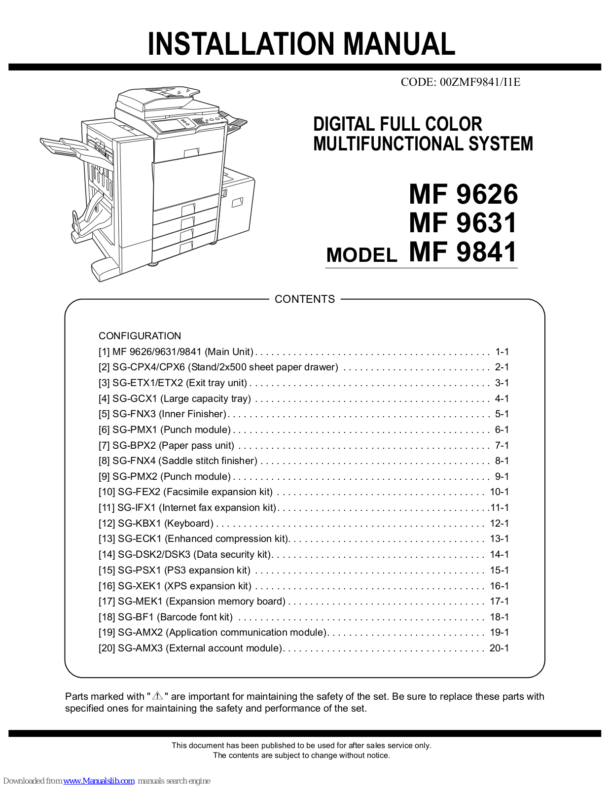 SAGEMCOM MF 9626, MF 9631, MF 9841 Installation Manual