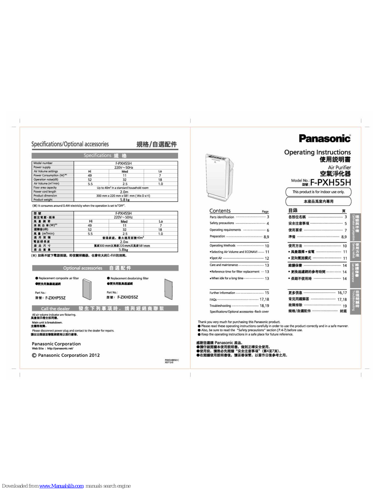 Panasonic F-PXH55H Operating Insructions