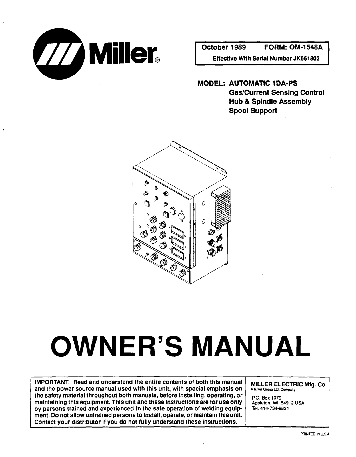Miller AUTOMATIC 1DA-PS Owners manual - ManualMachine.com