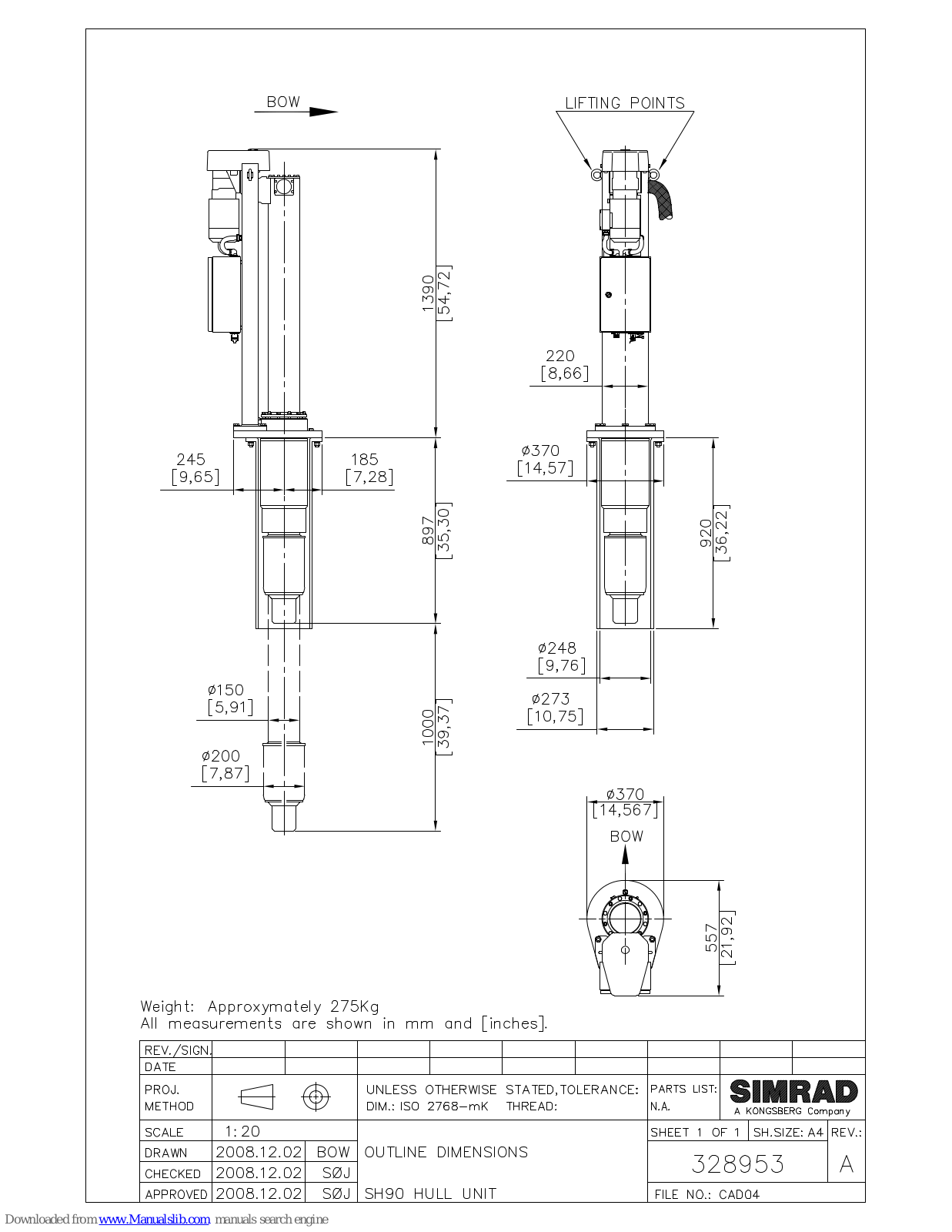 Simrad HULL UNIT OUTLINE - SCHEMA REV A User Manual