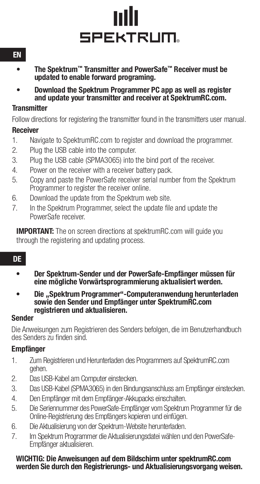 Horizon Hobby SPMAS3000 Quick Start Manual