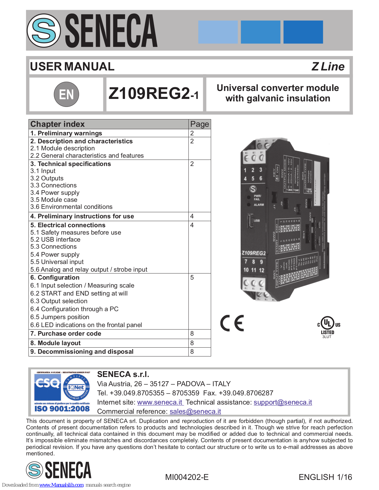 Seneca Z109REG2, Z109REG2-1 User Manual - ManualMachine.com
