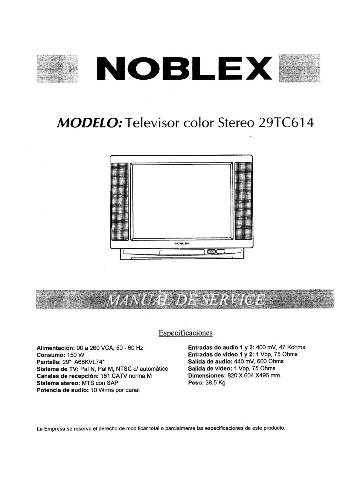 NOBLEX 29TC614 Diagram