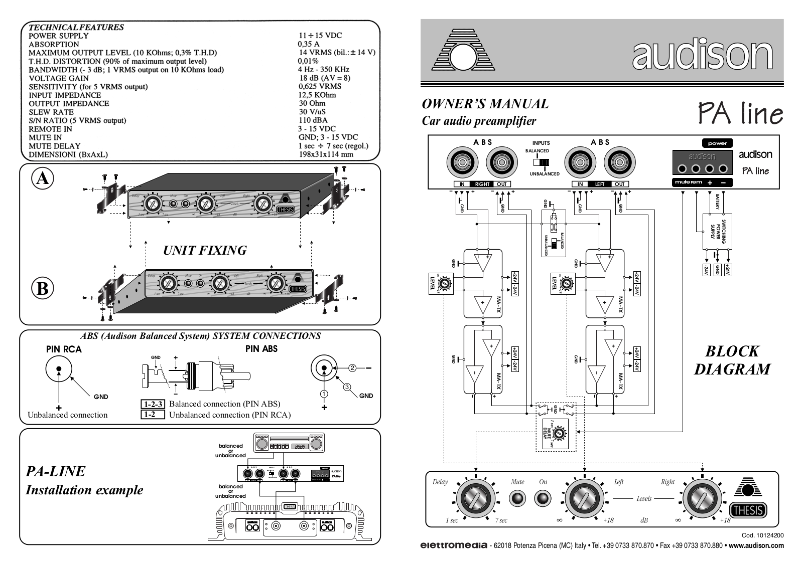 Audison PA LINE Owner's Manual