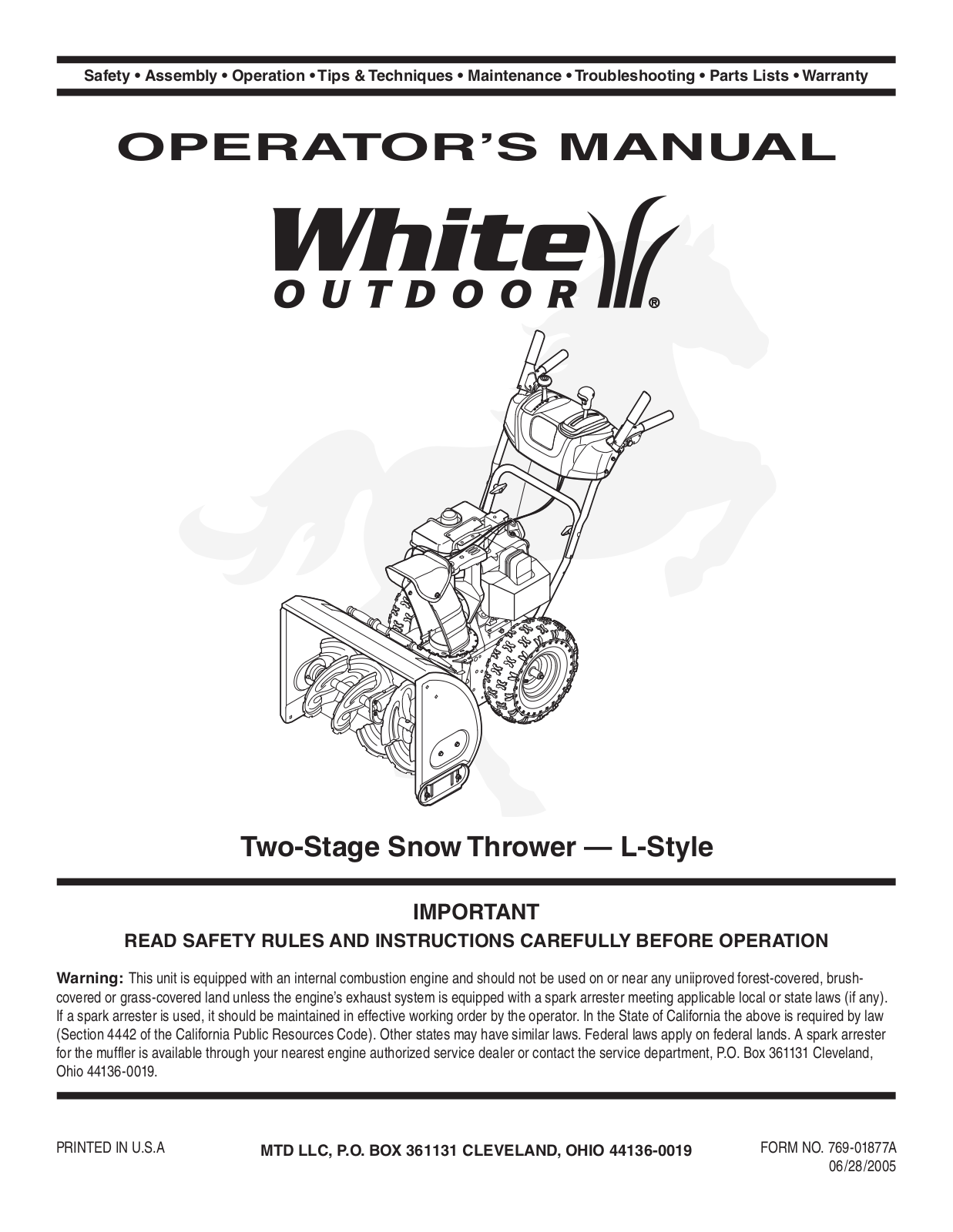 White Outdoor L-Syle User Manual