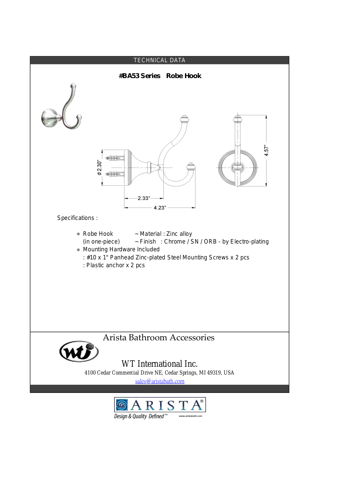 ARISTA WTIN1064 Specifications - ManualMachine.com