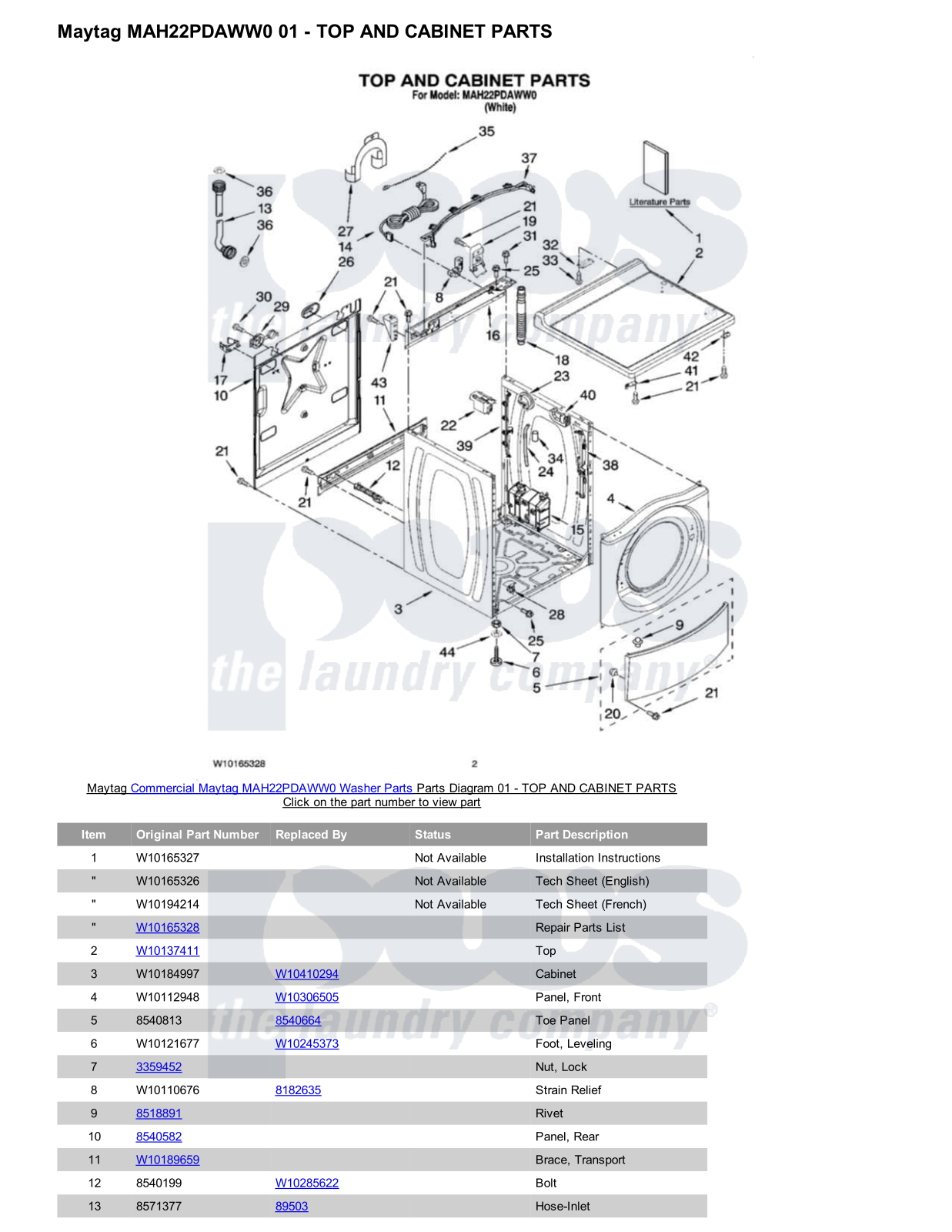 Maytag MAH22PDAWW0 Parts Diagram