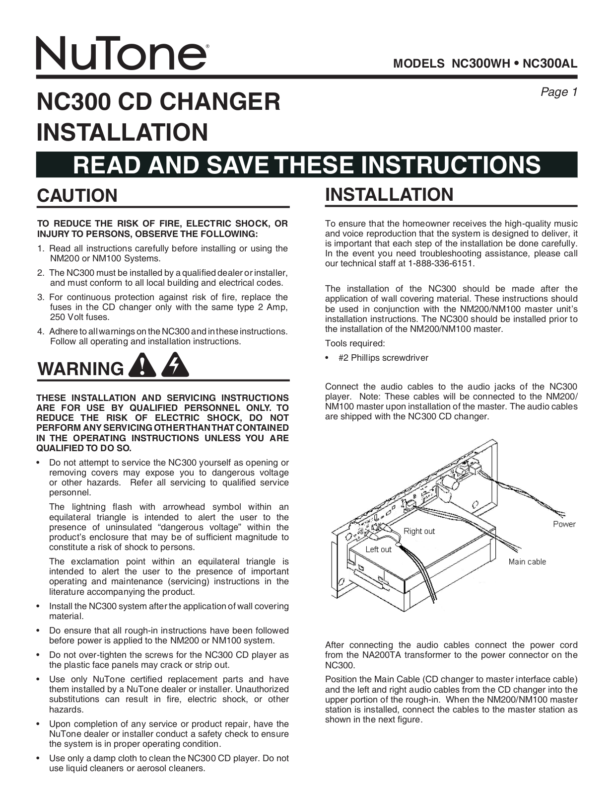 NuTone NC300AL User Manual