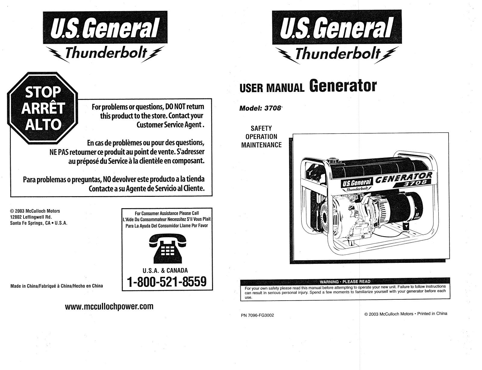 U.S. General 3708 User Manual