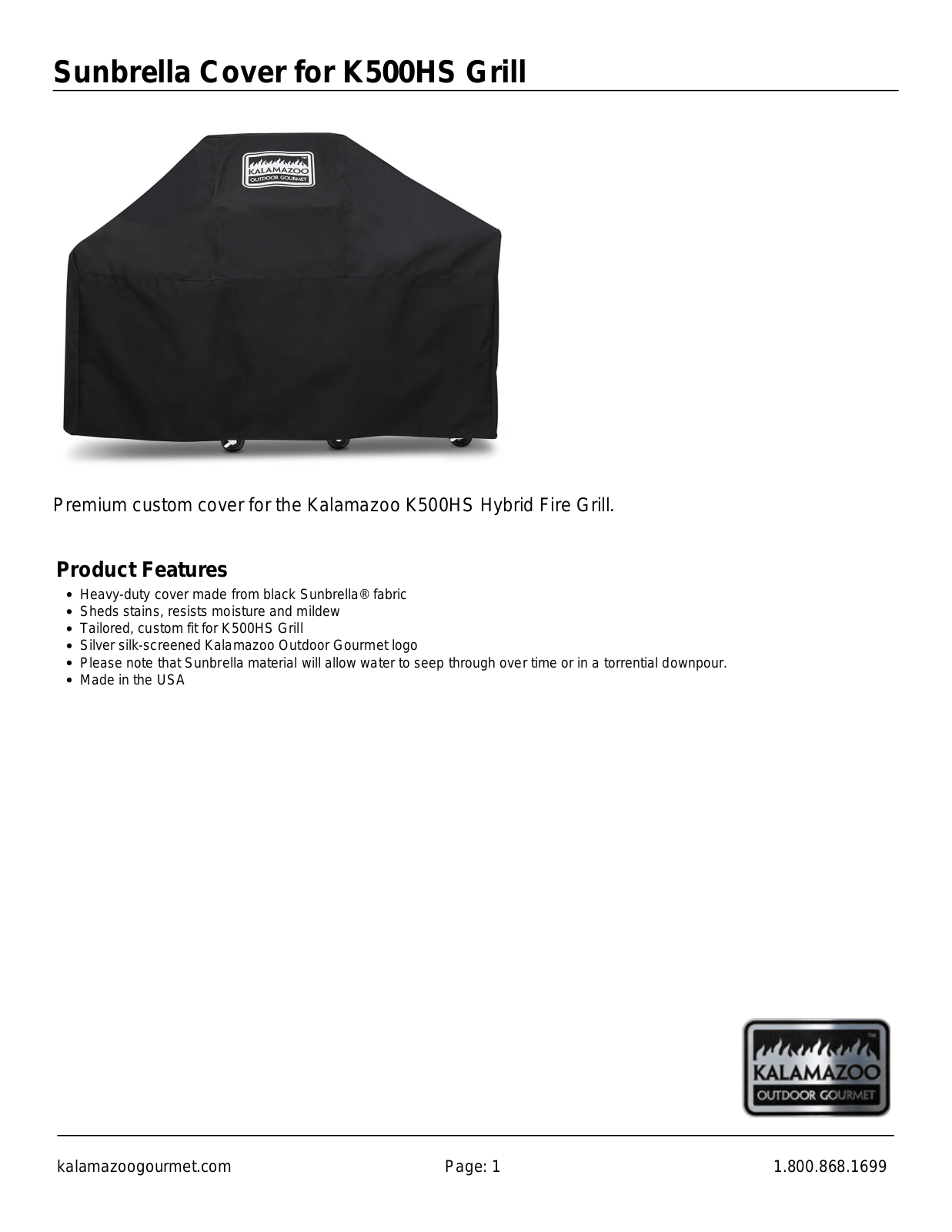 Kalamazoo Outdoor Gourmet AC-GJ-500HS Specifications Sheet