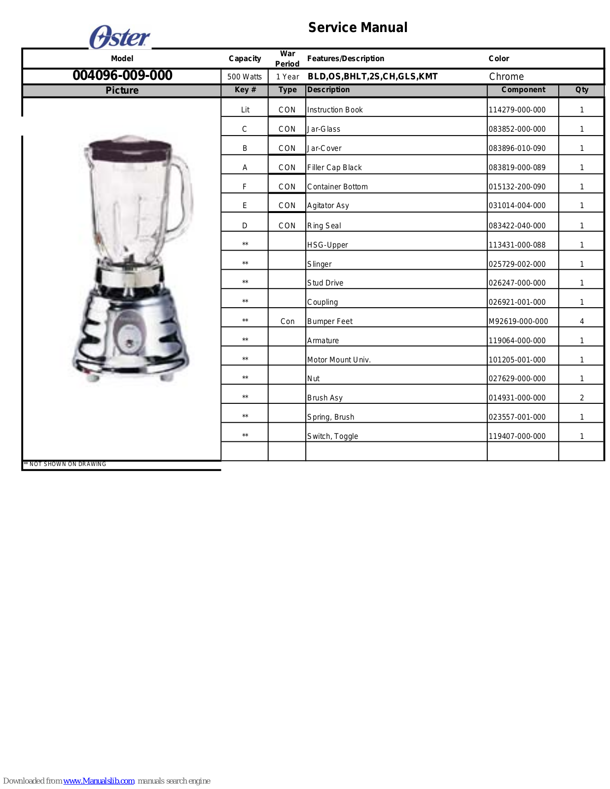 Oster 004096-009-000 Service Manual