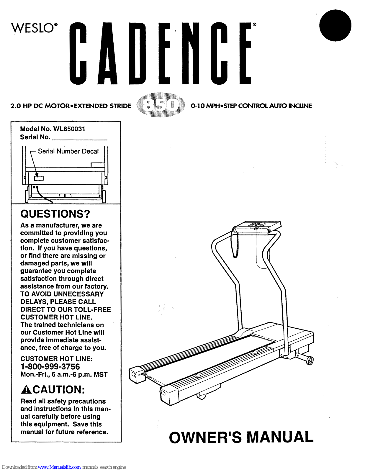 Weslo Cadence 850 User Manual