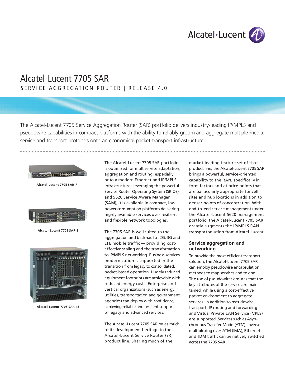 Alcatel-lucent 7705 SAR DATASHEET