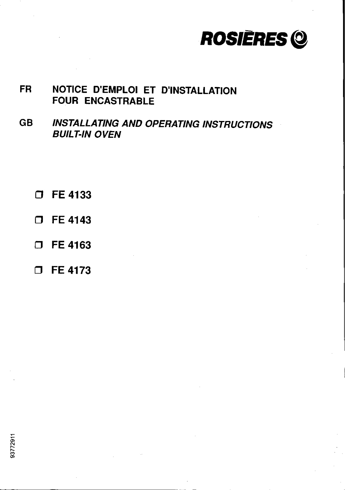 ROSIERES FE 4133, FE 4143, FE 4163, FE 4173 User Manual