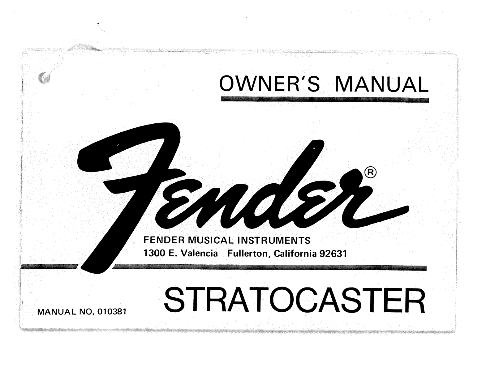 Fender Stratocaster Owner's Manual