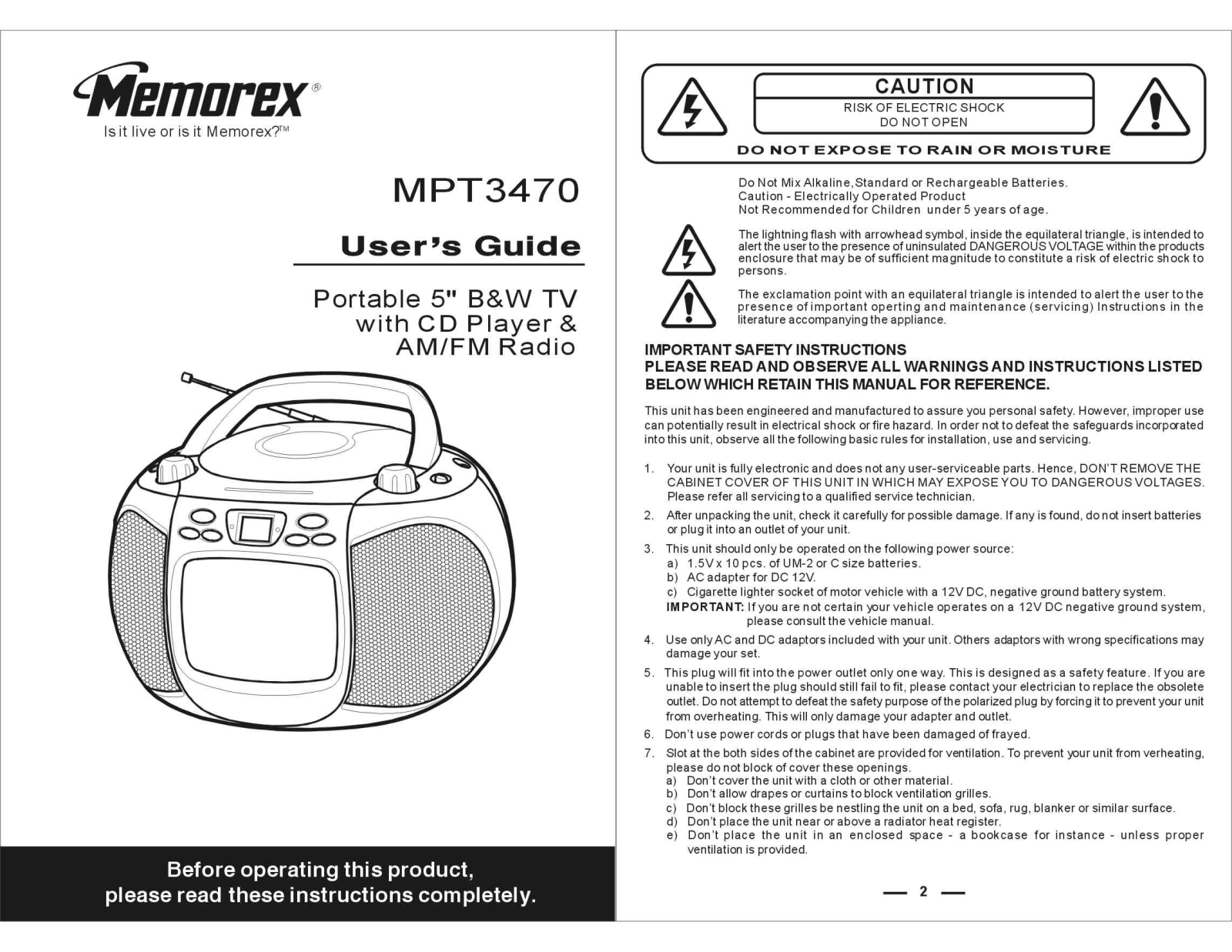 Memorex MPT3470 User Manual