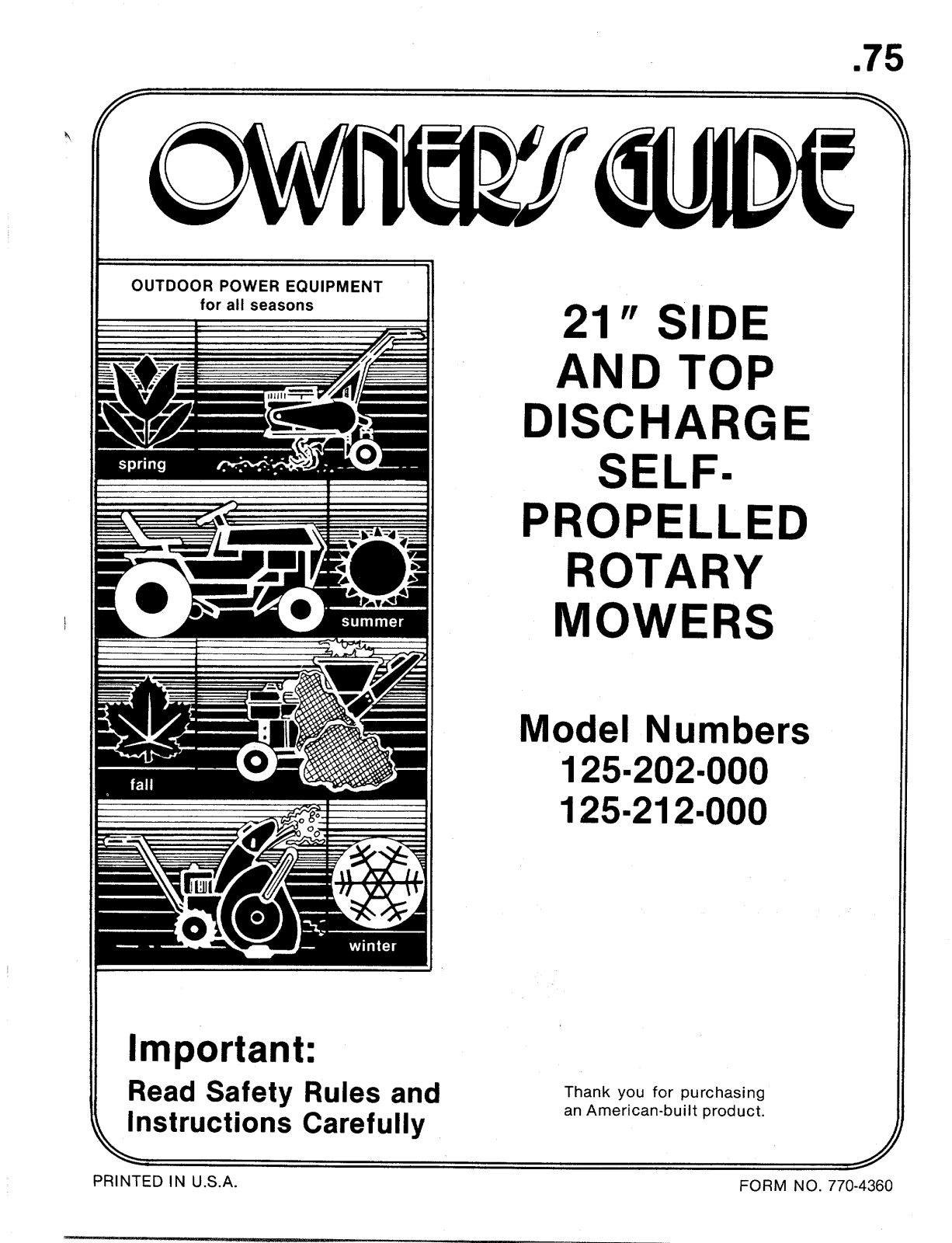 MTD 125-202-000, 125-212-000 User Manual