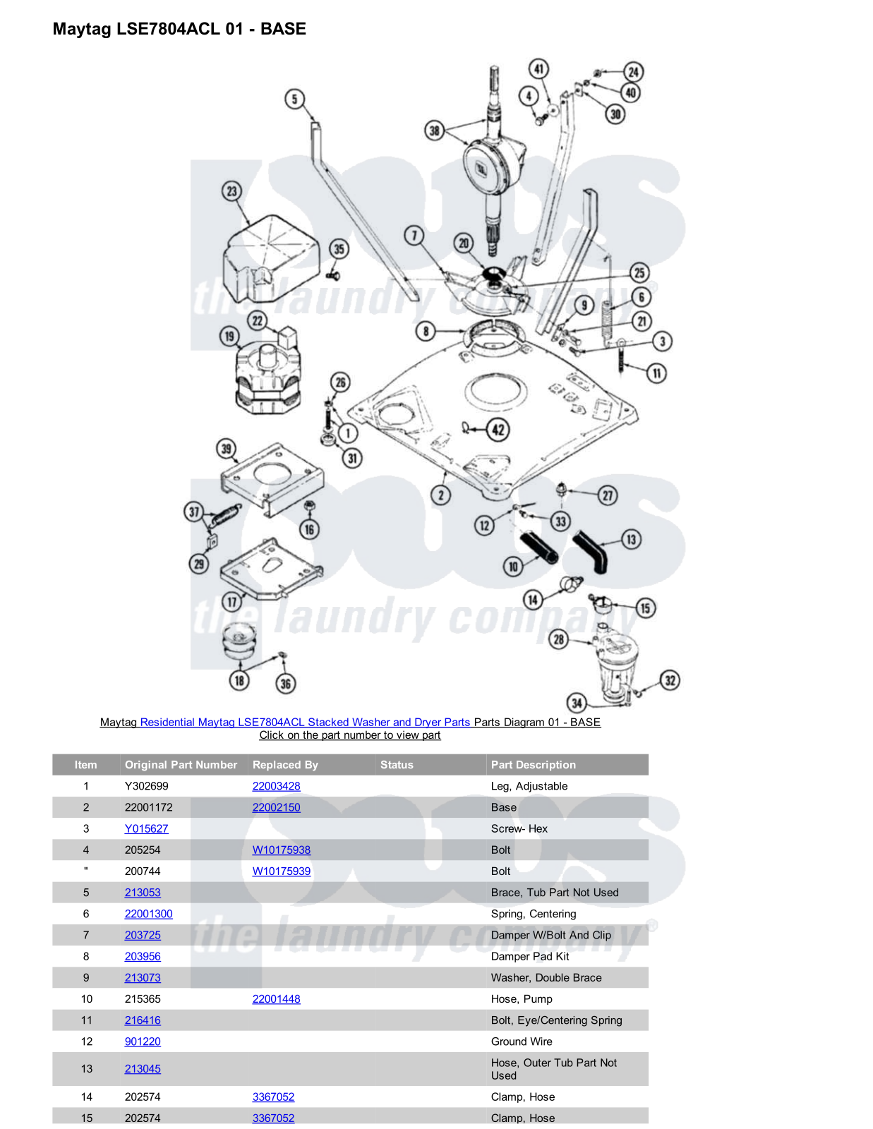 Maytag LSE7804ACL Stacked and Parts Diagram