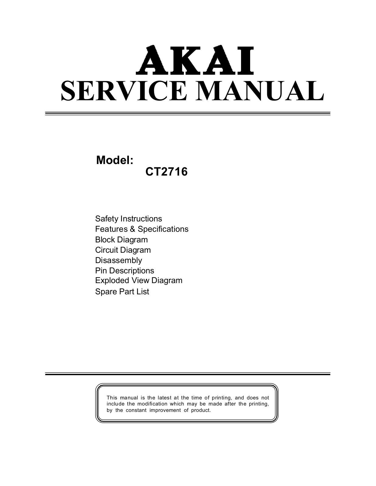 Akai CT-2716 Schematic