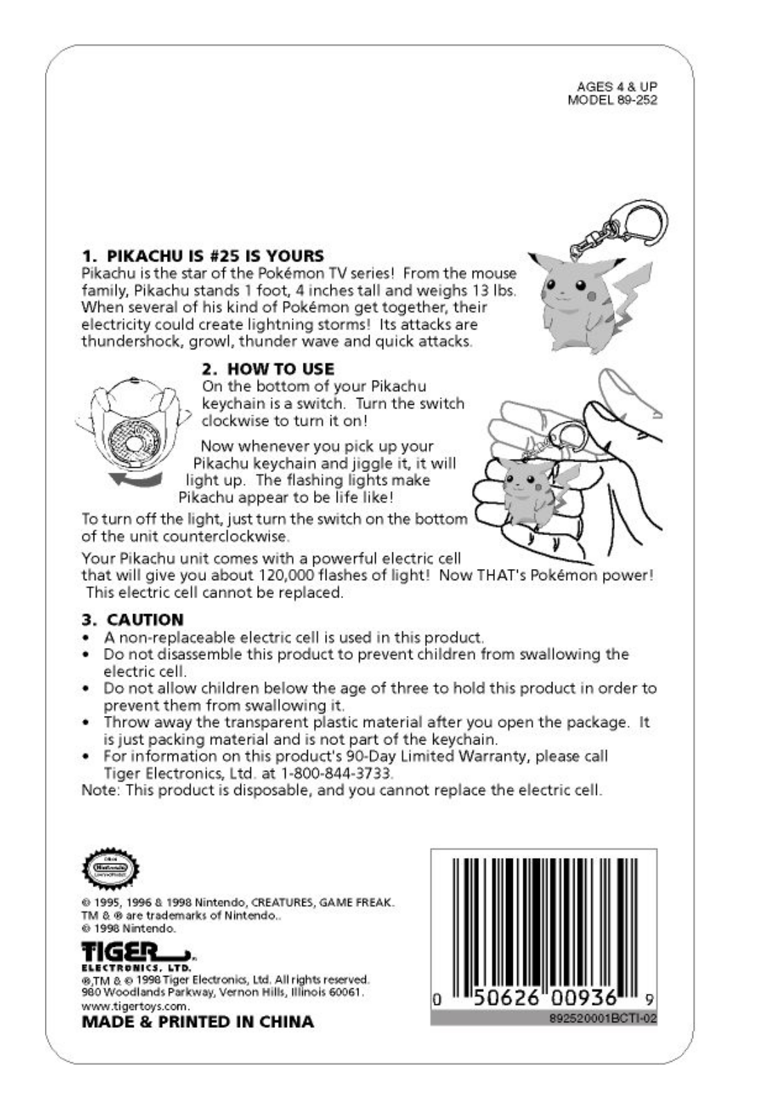 Hasbro POKEMON LIGHTED KEYCHAIN PIKACHU User Manual