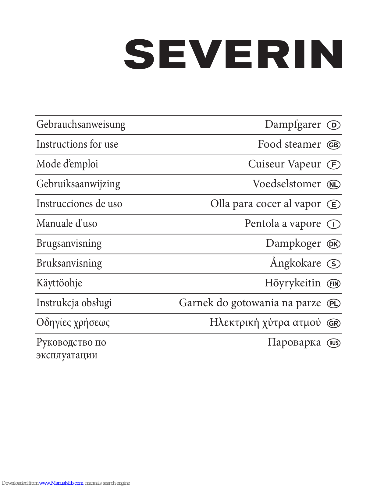 SEVERIN Food steamer Instructions For Use Manual