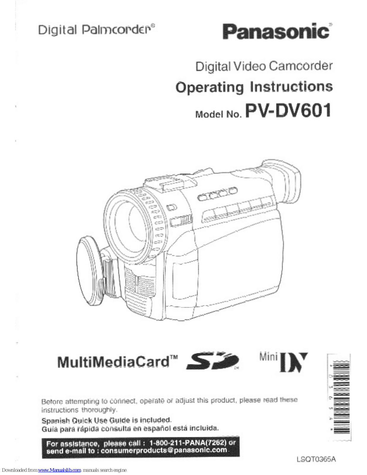 Panasonic Palmcorder PV-DV601, PVDV601D - DIGITAL VIDEO CAMCOR Operating Manual