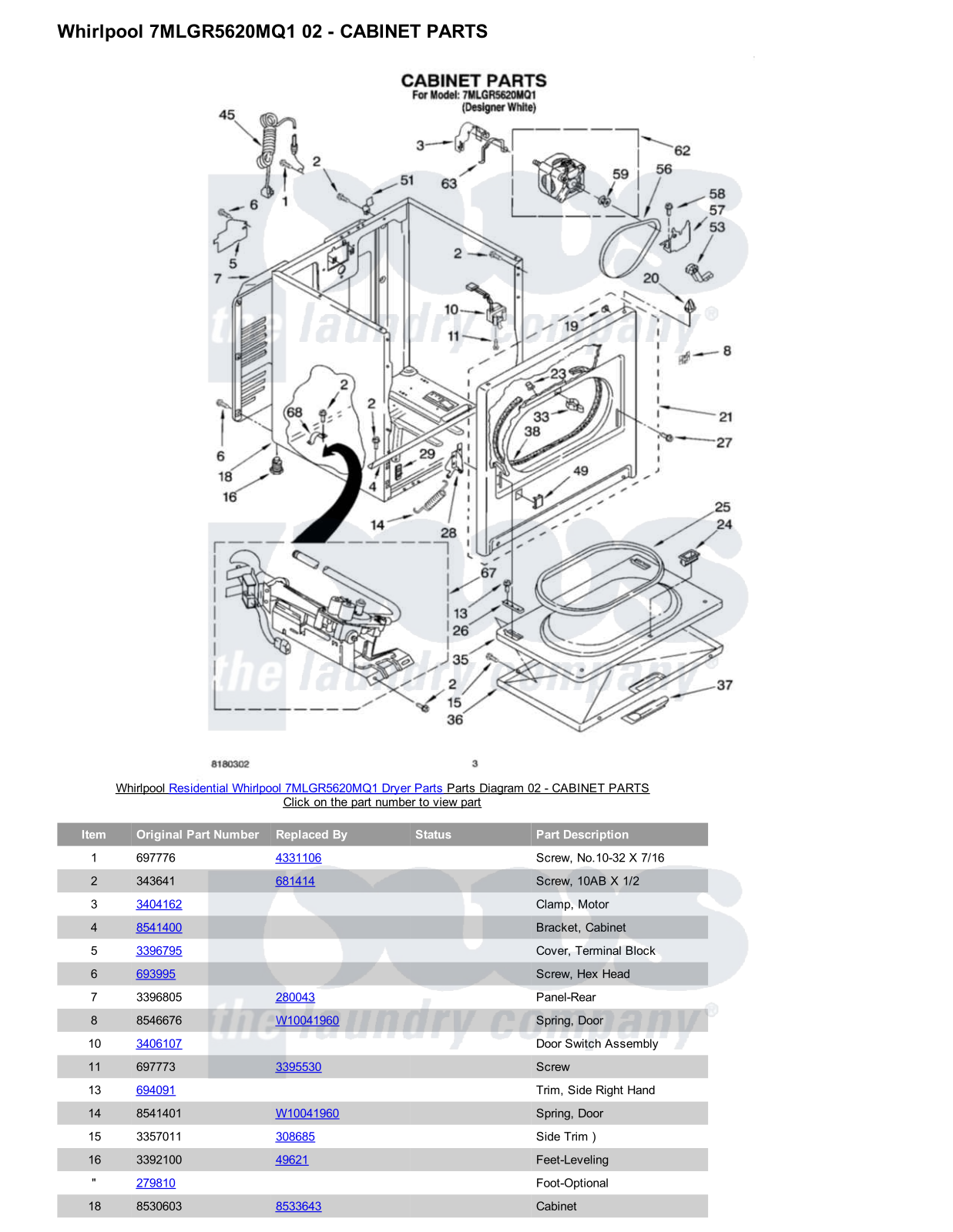 Whirlpool 7MLGR5620MQ1 Parts Diagram