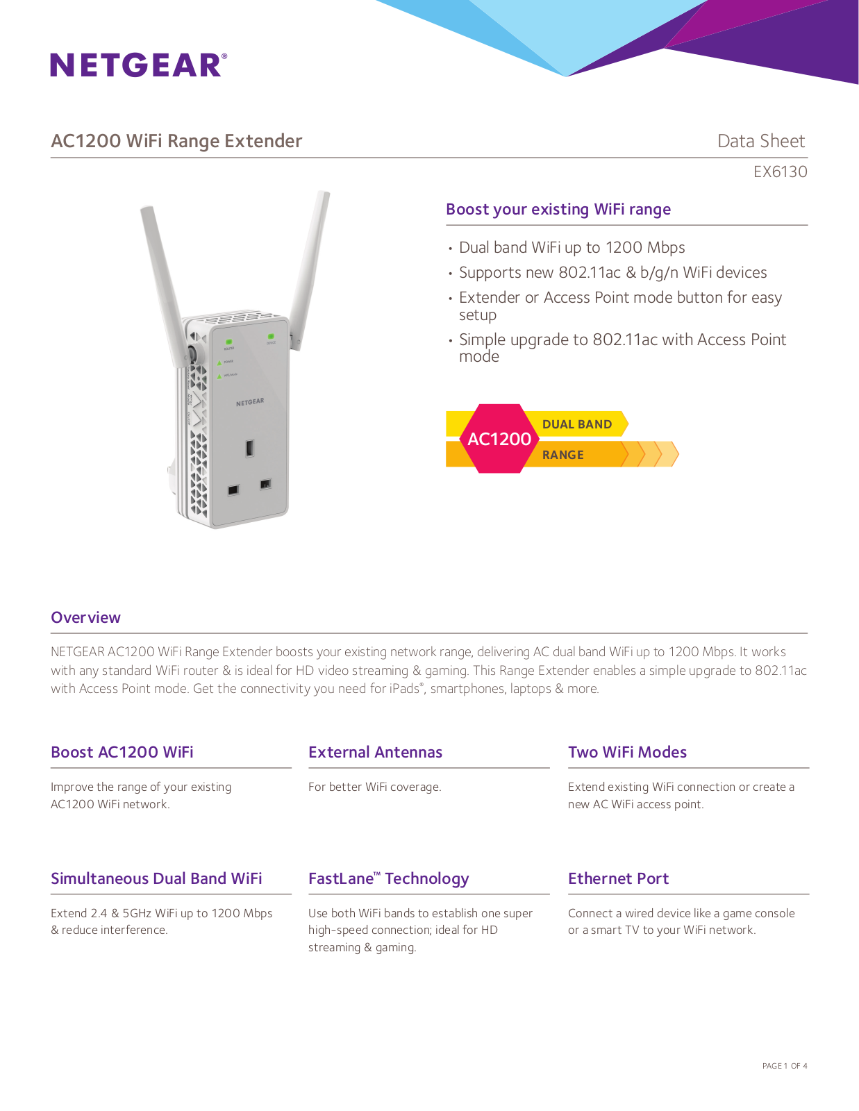 Netgear EX6130-100UKS Product Data Sheet